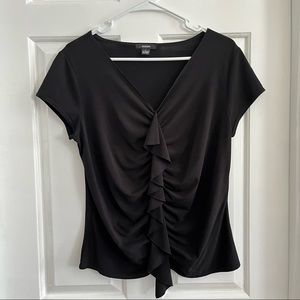 Alfani black blouse with ruffled layered detailed, size L